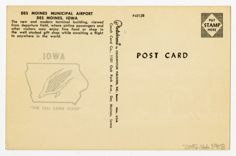 Image: postcard: Braniff International Airways, Convair 340, Des Moines Municipal Airport
