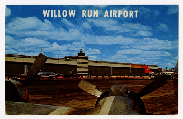 Postcard: Detroit Willow Run Airport, Northwest Airlines, American Airlines, Boeing 377 Stratocruiser, Douglas DC-7