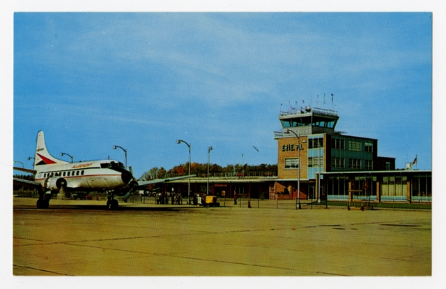 Postcard: Port Erie Air Terminal, Allegheny Airlines, Convair 340