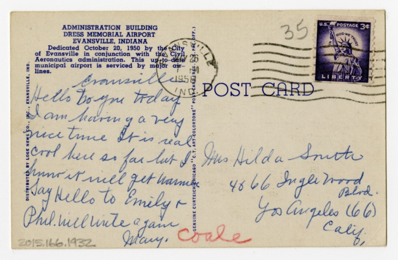 Image: postcard: Eastern Air Lines, Lockheed Constellation, Evansville Airport