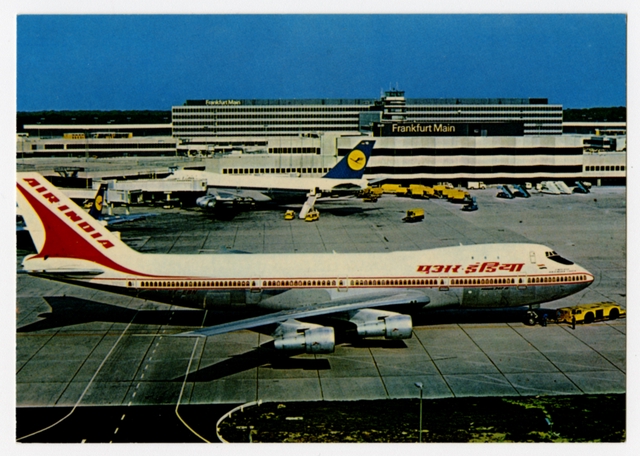 Postcard: Frankfurt am Main Airport, Boeing 747, Air India, Lufthansa