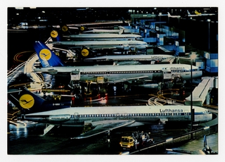 Image: postcard: Lufthansa, Boeing 727, Airbus A300, Frankfurt Airport