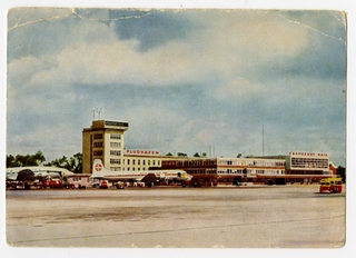 Image: postcard: Frankfurt Main Airport, Pan Am, Air France, Douglas DC-7, Lockheed Constellation