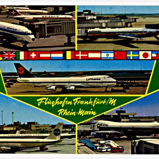 Image #1: postcard: Frankfurt Main Airport, Pan American World Airways, Lufthansa, Boeing 727, Boeing 747