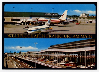 Image: postcard: Frankfurt Main Airport, Boeing 727, Boeing 747, Pan American Airways, World Airways
