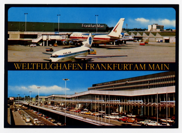 Postcard: Frankfurt Main Airport, Boeing 727, Boeing 747, Pan American Airways, World Airways
