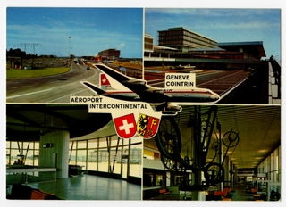 Image: postcard: Swissair, Douglas DC-8, Geneva Cointrin Intercontinental Airport