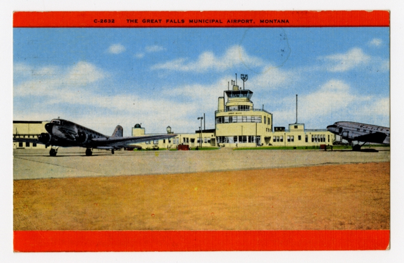Image: postcard: United Airlines, Douglas DC-3, Great Falls Municipal Airport