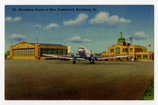 Image: postcard: TWA, Douglas DC-3, Harrisburg Airport