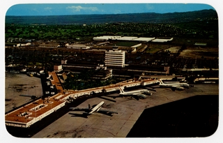 Image: postcard: Honolulu International Airport, United Air Lines, BOAC, Boeing 707, Douglas DC-8