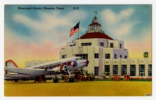 Image: postcard: Eastern Air Lines, Douglas DC-3, Houston Municipal Airport