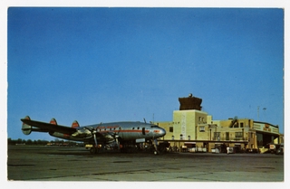 Image: postcard: TWA (Trans World Airlines), Lockheed Constellation, Indianapolis Airport