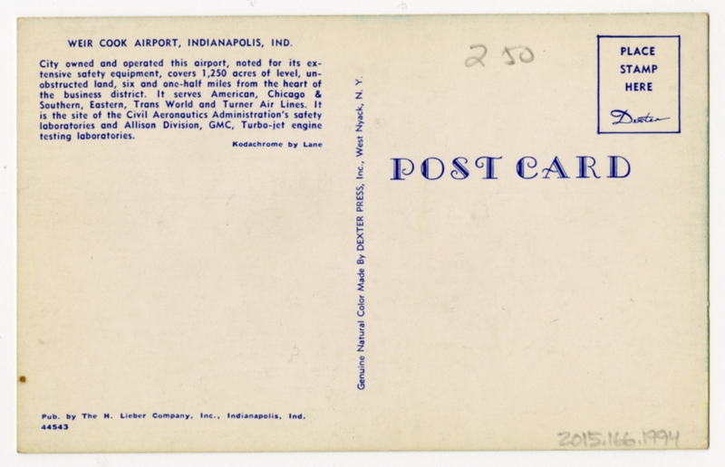 Image: postcard: TWA (Trans World Airlines), Lockheed Constellation, Indianapolis Airport