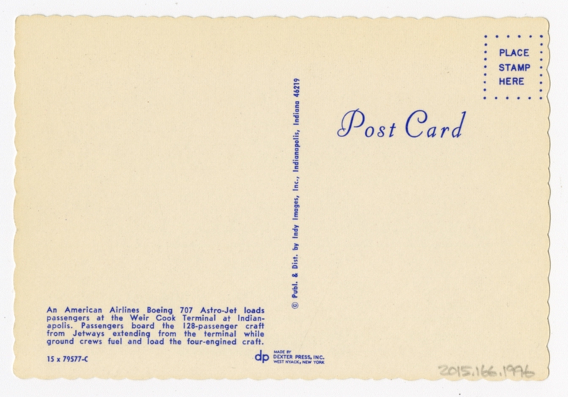 Image: postcard: American Airlines, Boeing 707, Indianapolis Airport