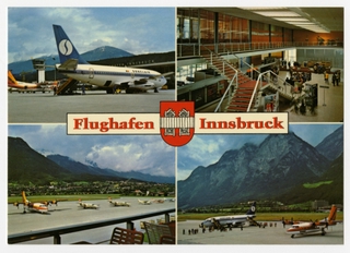 Image: postcard: Sobel, Boeing 737-200, de Havilland DHC-7, Innsbruck Airport