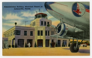 Image: postcard: Eastern Air Lines, Douglas DC-3, Jacksonville Municipal Airport