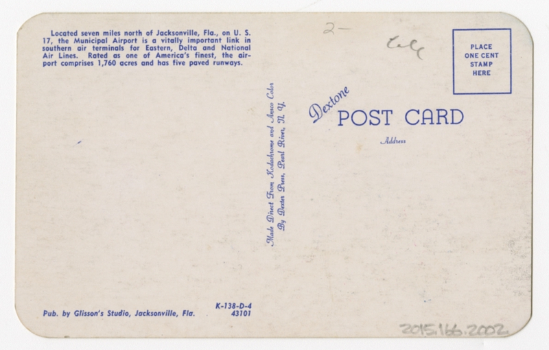 Image: postcard: Jacksonville Municipal Airport, Douglas DC-6, Delta Air Lines