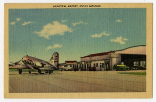 Image: postcard: American Air Lines, Douglas DC-3, Joplin Municipal Airport