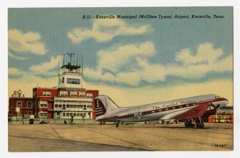 Image: postcard: Knoxville Municipal Airport, Douglas DC-3, Capital Airlines