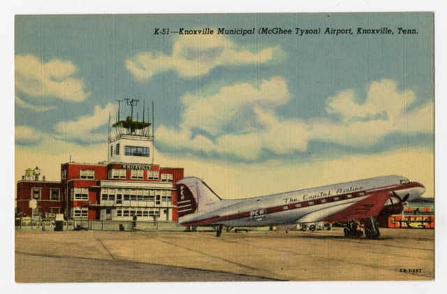 Postcard: Knoxville Municipal Airport, Douglas DC-3, Capital Airlines