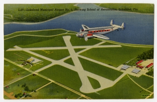 Image: postcard: Lakeland Municipal Airport, Lockheed Model 18 Lodestar