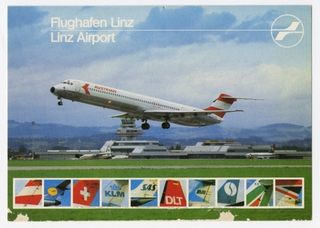Image: postcard: Linz Airport, Douglas DC-9, Austrian Airlines