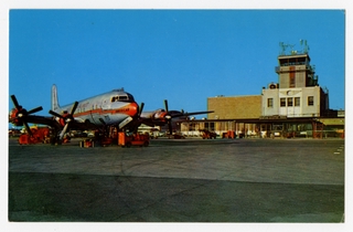 Image: postcard: Little Rock Municipal Airport, Douglas DC-7, American Airlines