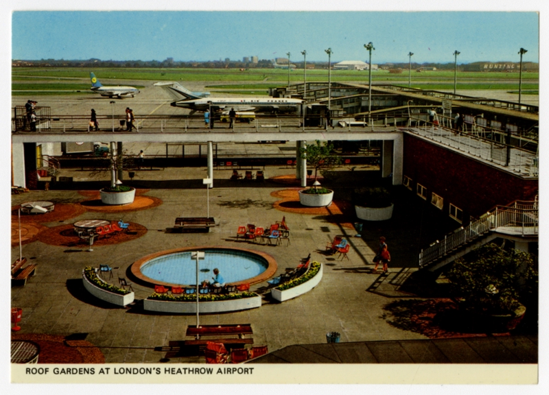 Image: postcard: London Heathrow Airport, Air France, Lufthansa, Boeing 727, Boeing 737-100