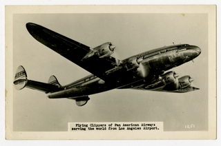 Image: postcard: Los Angeles Airport, Boeing 314 Clipper, Pan American World Airways