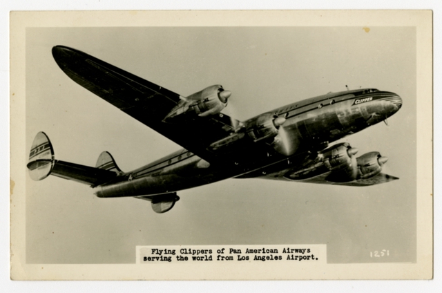 Postcard: Los Angeles Airport, Lockheed L-049 Clipper, Pan American World Airways