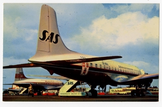 Image: postcard: Los Angeles International Airport, Douglas DC-6B, Scandinavian Airlines System (SAS)