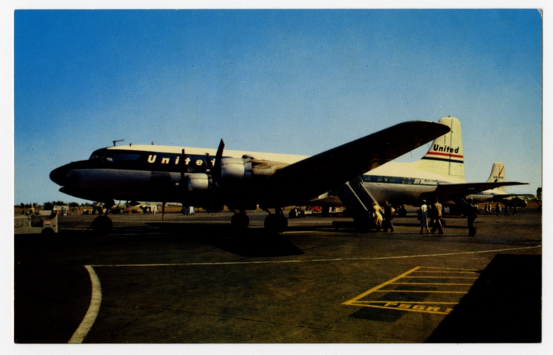 Image: postcard: Los Angeles International Airport, Douglas DC-6, United Air Lines