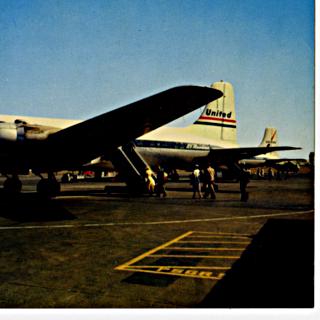 Image #1: postcard: Los Angeles International Airport, Douglas DC-6, United Air Lines