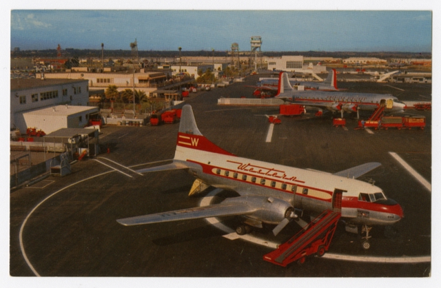 Postcard: Los Angeles International Airport, Convair 240, Western Airlines