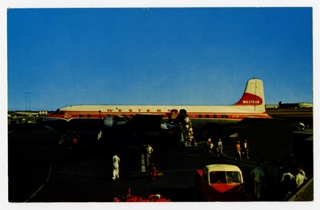 Image: postcard: Los Angeles International Airport, Douglas DC-6B, Western Airlines
