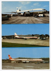 Image: postcard: Icelandic, Caribbean Airways, Air Bahama, Douglas DC-10, Boeing 707, Douglas DC-8, Luxembourg Airport