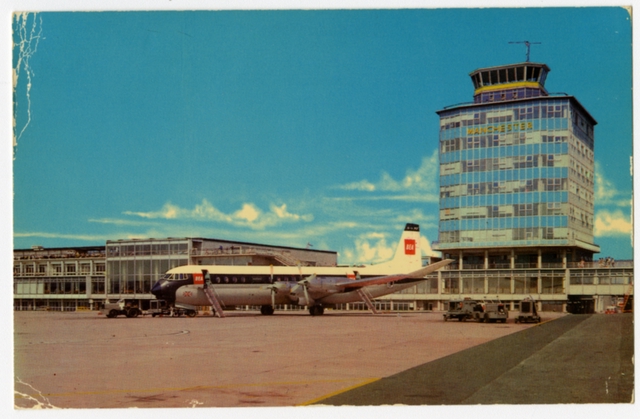 Postcard: Manchester Airport, Vickers Vanguard, British European Airways (BEA)