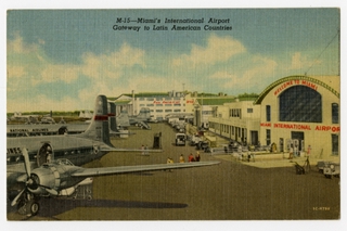Image: postcard: National Airlines, Douglas DC-4, Miami International Airport