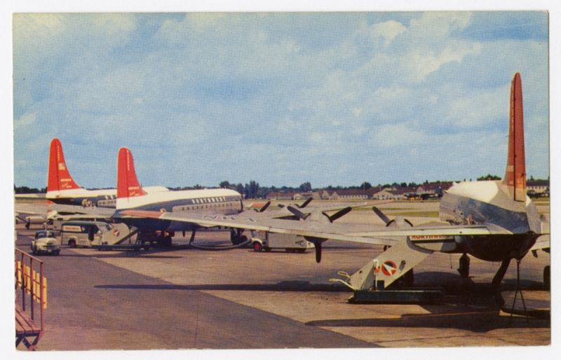 Image: postcard: Northwest Airlines, Douglas DC-6, Minneapolis - St. Paul Metropolitan Airport