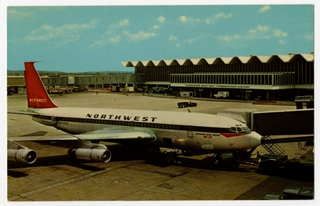 Image: postcard: Minneapolis - Saint Paul International Airport, Northwest Airlines, Boeing 707