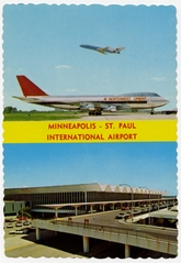 Image: postcard: Northwest Orient Airlines, Boeing 747, Minneapolis-St. Paul Metropolitan International Airport
