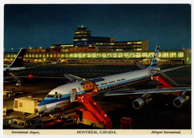 Postcard: Montreal Airport, International Terminal, Douglas DC-8, KLM (Royal Dutch Airlines)