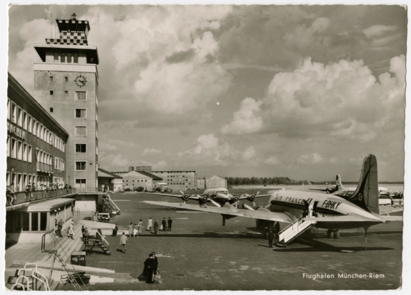 Image: postcard: Munich-Reim Airport, Douglas DC-4, Air France