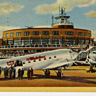 Image #1: postcard: LaGuardia Field, New York Municipal Airport, United Air Lines, Douglas DC-3