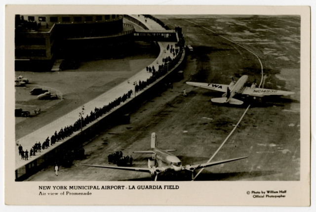 Postcard: TWA, Douglas DC-3, LaGuardia Field