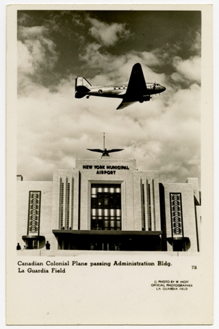 Postcard: Canadian Colonial Airways, Douglas DC-3, LaGuardia Airport