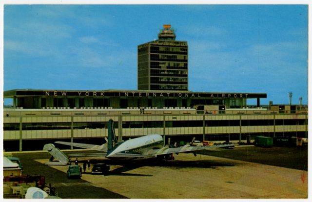 Postcard: New York International Airport, Douglas DC-7, Sabena Belgian Air Lines
