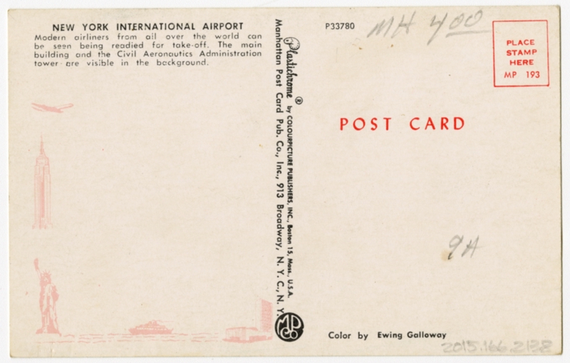 Image: postcard: New York International Airport, Lockheed Constellation, Iberia Airlines, Sabena Belgian Airlines