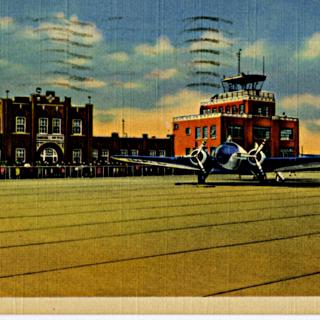 Image #1: postcard: Omaha Municipal Airport, Boeing 247, Douglas DC-3, United Airlines
