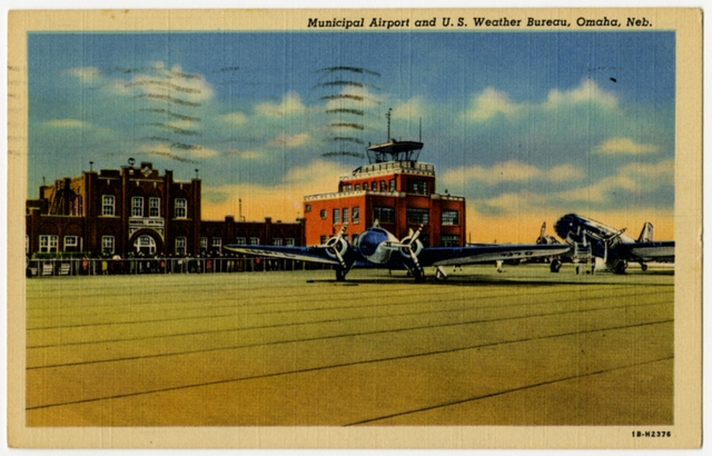 Postcard: Omaha Municipal Airport, Boeing 247, Douglas DC-3, United Air Lines